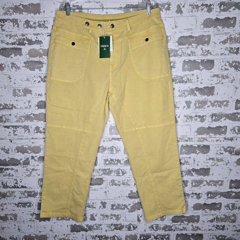 NEW Halara Pants Women XL Yellow Straight Leg Cargo Pocket Crop Stretch Denim
